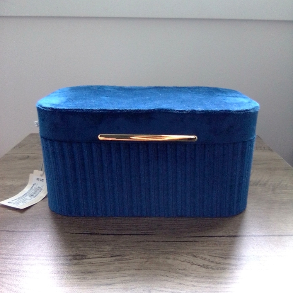 NWT A New Day Velvet Blue Jewelry Box with Gold Accent